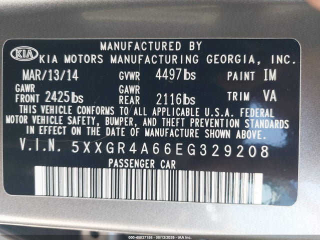 Продаж на аукціоні авто 2014 Kia Optima Sx Turbo, vin: 5XXGR4A66EG329208, номер лоту: 45837158