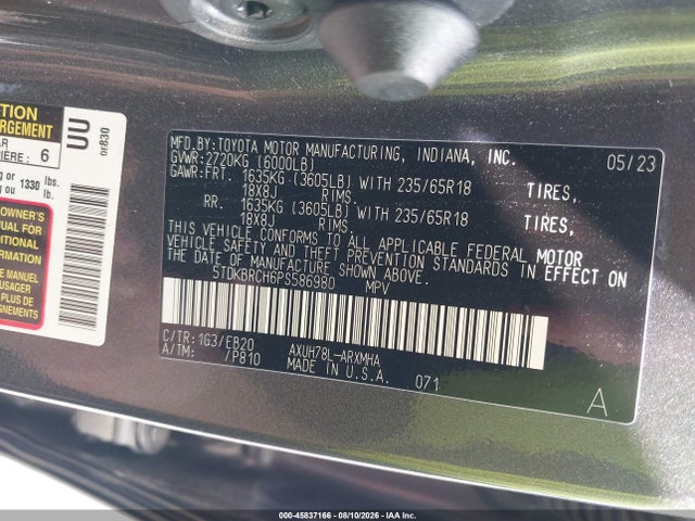Продажа на аукционе авто 2023 Toyota Highlander Hybrid Xle, vin: 5TDKBRCH6PS586980, номер лота: 45837166