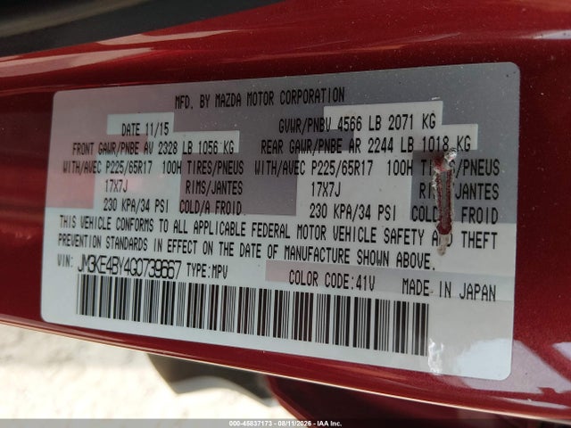 Aukcja sprzedaży 2016 Mazda Cx-5 Sport, vin: JM3KE4BY4G0739667, numer aukcji: 45837173