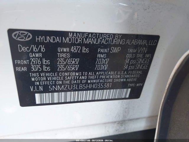 Продажа на аукционе авто 2017 Hyundai Santa Fe Sport 2.4l, vin: 5NMZU3LB5HH035381, номер лота: 45837186