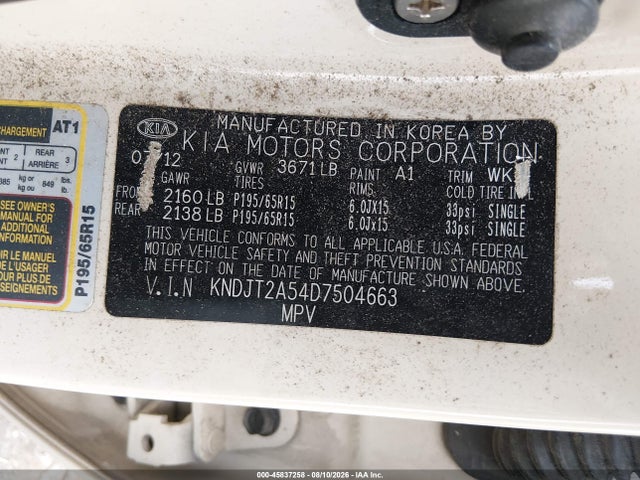 Aukcja sprzedaży 2013 Kia Soul, vin: KNDJT2A54D7504663, numer aukcji: 45837258