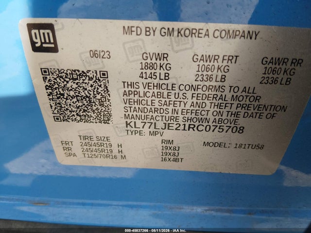 KL77LJE21RC075708 Chevrolet Trax Fwd 2rs