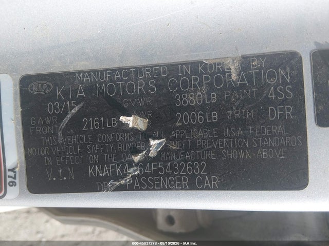 Aukcja sprzedaży 2015 Kia Forte Lx, vin: KNAFK4A64F5432632, numer aukcji: 45837278