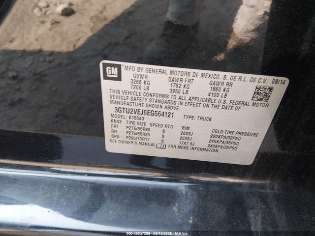 Aukcja sprzedaży 2014 Gmc Sierra 1500 Slt, vin: 3GTU2VEJ6EG564121, numer aukcji: 45837299