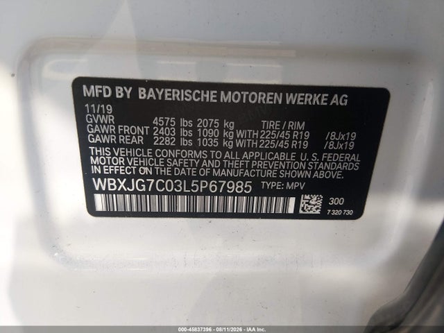 Продаж на аукціоні авто 2020 Bmw X1 Sdrive28i, vin: WBXJG7C03L5P67985, номер лоту: 45837396