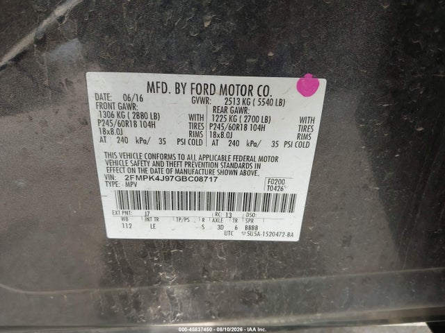 2FMPK4J97GBC08717 Ford EDGE SEL