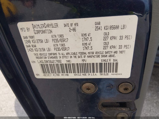 45837486 :رقم المزاد ، 1J4GL58K56W217892 vin ، 2006 Jeep Liberty Limited Edition مزاد بيع