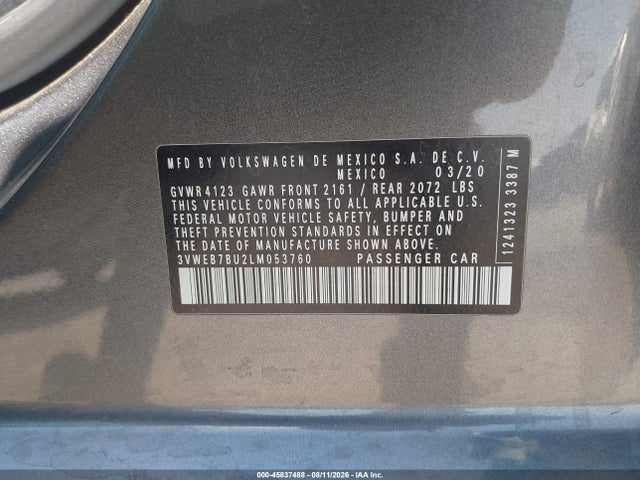 Продаж на аукціоні авто 2020 Volkswagen Jetta 1.4t Sel, vin: 3VWEB7BU2LM053760, номер лоту: 45837488