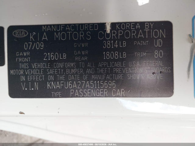 45837499 :رقم المزاد ، KNAFU6A27A5115696 vin ، 2010 Kia Forte Koup Ex مزاد بيع