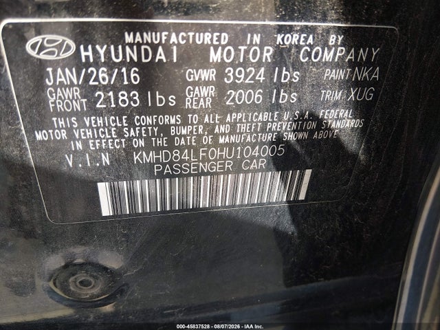 Продажа на аукционе авто 2017 Hyundai Elantra Se, vin: KMHD84LF0HU104005, номер лота: 45837528
