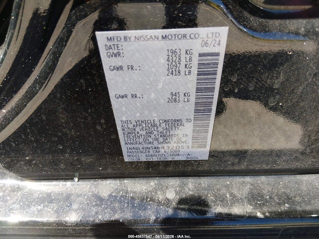 45837547 :رقم المزاد ، 1N4BL4DV5RN432053 vin ، 2024 Nissan Altima Sv Fwd مزاد بيع