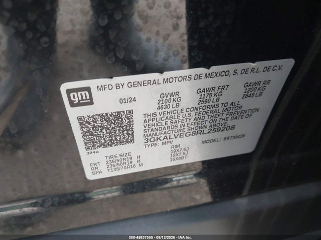 Aukcja sprzedaży 2024 Gmc Terrain Awd Slt, vin: 3GKALVEG8RL259208, numer aukcji: 45837595