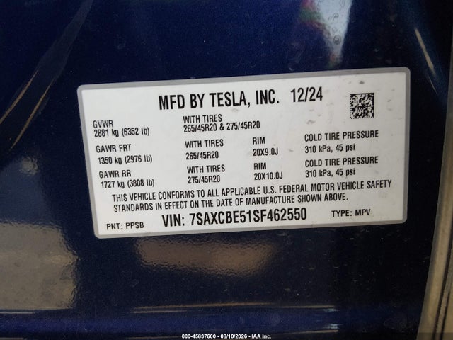 7SAXCBE51SF462550 Tesla Model X Long Range