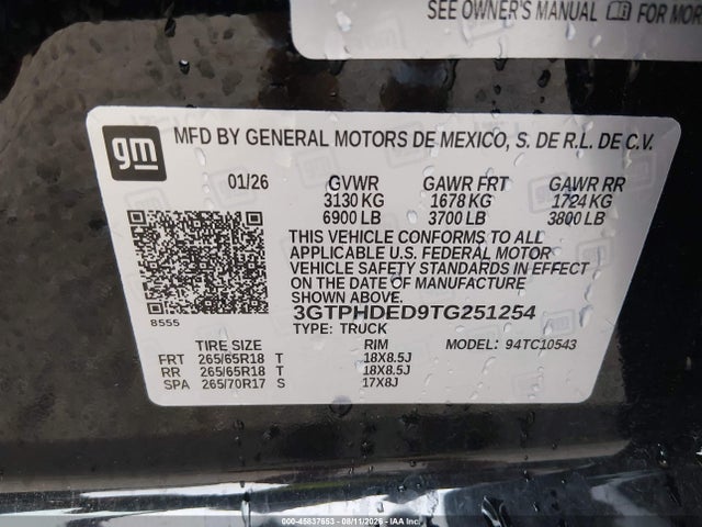 Продажа на аукционе авто 2026 Gmc Sierra 1500 , Short Bed, Slt, Rwd, vin: 3GTPHDED9TG251254, номер лота: 45837653