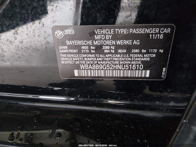 Aukcja sprzedaży 2017 Bmw 3 Series 330i, vin: WBA8B9G52HNU51610, numer aukcji: 45837658