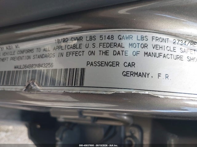 45837680 :رقم المزاد ، WAULD64B03N043256 vin ، 2003 Audi A6 2.7t مزاد بيع