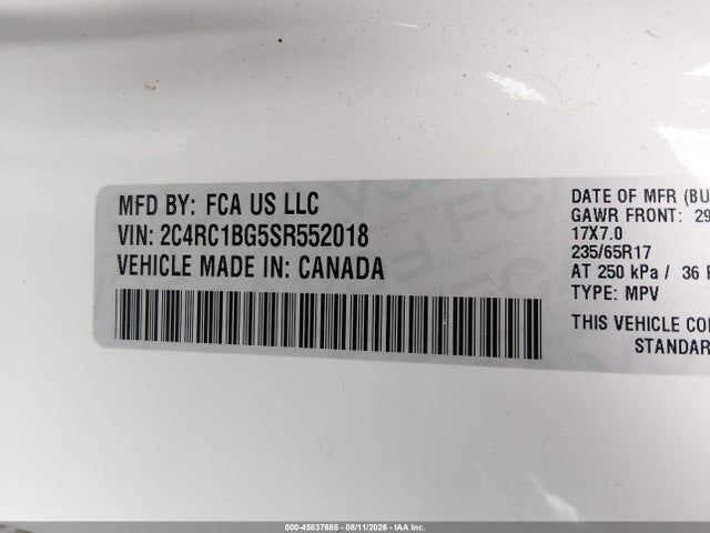 2025 Chrysler Pacifica Select მანქანა იყიდება აუქციონზე, vin: 2C4RC1BG5SR552018, აუქციონის ნომერი: 45837685