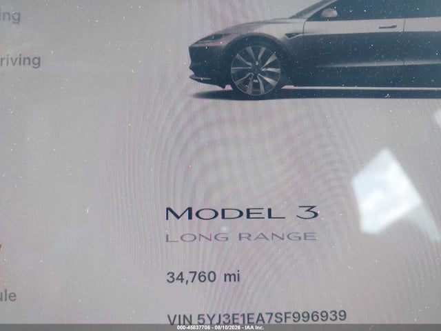 2025 Tesla Model 3 Long Range Rear-wheel Drive/standard Rear-wheel Drive მანქანა იყიდება აუქციონზე, vin: 5YJ3E1EA7SF996939, აუქციონის ნომერი: 45837706