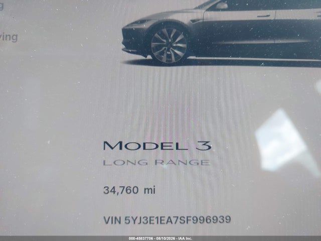 2025 Tesla Model 3 Long Range Rear-wheel Drive/standard Rear-wheel Drive მანქანა იყიდება აუქციონზე, vin: 5YJ3E1EA7SF996939, აუქციონის ნომერი: 45837706