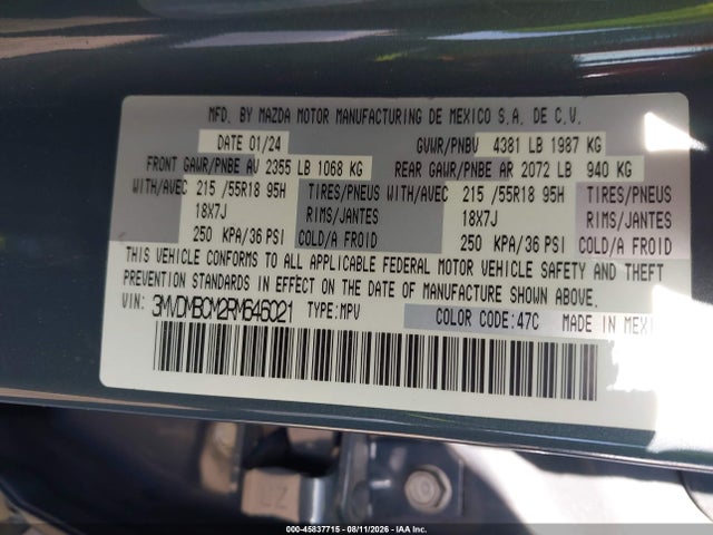Продаж на аукціоні авто 2024 Mazda Cx-30 2.5 S Carbon Edition, vin: 3MVDMBCM2RM646021, номер лоту: 45837715