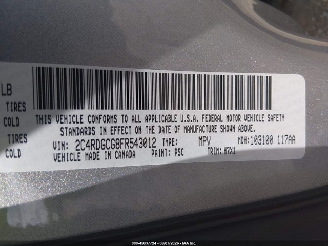 Продаж на аукціоні авто 2015 Dodge Grand Caravan Sxt, vin: 2C4RDGCG8FR543012, номер лоту: 45837724