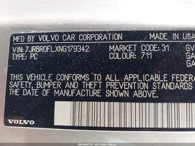 Aukcja sprzedaży 2022 Volvo S60 Recharge Plug-in Hybrid T8 Inscription, vin: 7JRBR0FLXNG179342, numer aukcji: 45837747