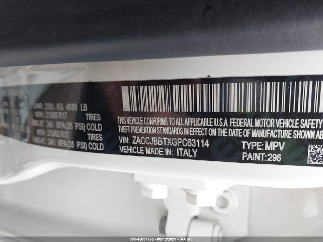 Продажа на аукционе авто 2016 Jeep Renegade Latitude, vin: ZACCJBBTXGPC63114, номер лота: 45837762