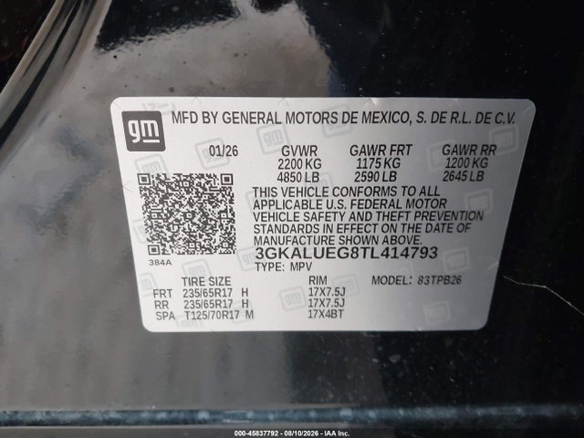 Продажа на аукционе авто 2026 Gmc Terrain Awd Elevation, vin: 3GKALUEG8TL414793, номер лота: 45837792