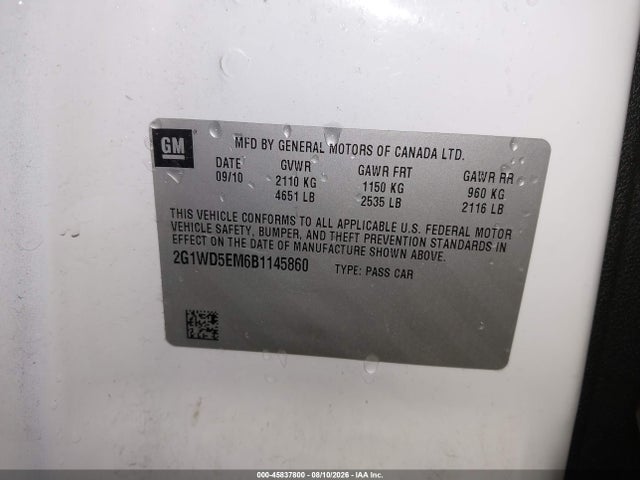 45837800 :رقم المزاد ، 2G1WD5EM6B1145860 vin ، 2011 Chevrolet Impala Police مزاد بيع