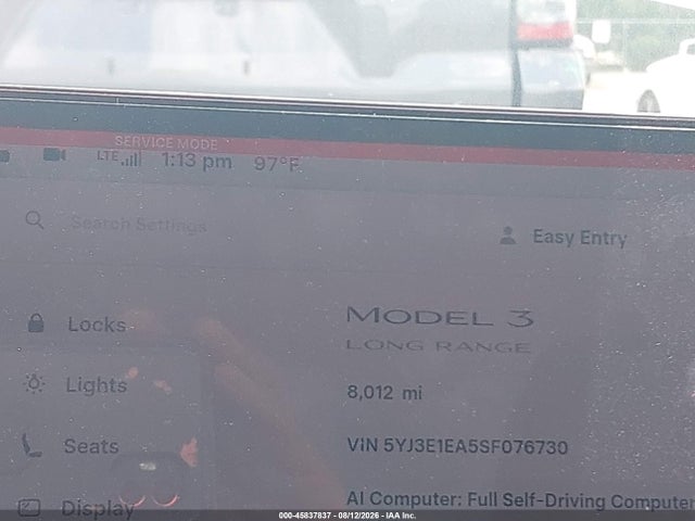 2025 Tesla Model 3 Long Range Rear-wheel Drive/standard Rear-wheel Drive მანქანა იყიდება აუქციონზე, vin: 5YJ3E1EA5SF076730, აუქციონის ნომერი: 45837837