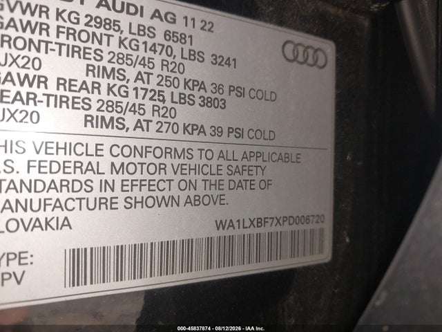Aukcja sprzedaży 2023 Audi Q7 Premium Plus 55 Tfsi Quattro Tiptronic, vin: WA1LXBF7XPD006720, numer aukcji: 45837874