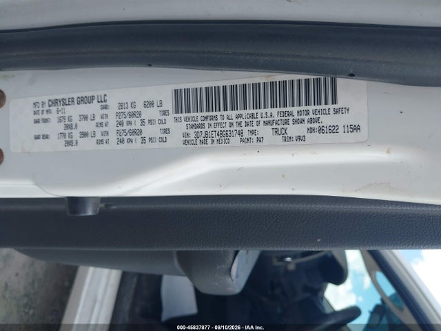 Продаж на аукціоні авто 2011 Ram Ram 1500 St, vin: 3D7JB1ET4BG631748, номер лоту: 45837877