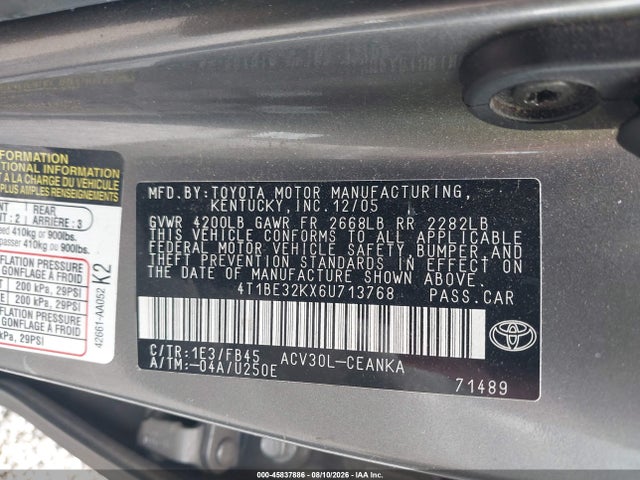 Aukcja sprzedaży 2006 Toyota Camry Le, vin: 4T1BE32KX6U713768, numer aukcji: 45837886