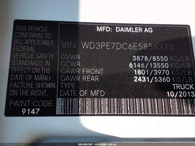Aukcja sprzedaży 2014 Mercedes-benz Sprinter 2500 Normal Roof, vin: WD3PE7DC6E5856372, numer aukcji: 45837887