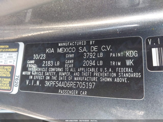 Aukcja sprzedaży 2024 Kia Forte Gt-line, vin: 3KPF54AD6RE705197, numer aukcji: 45837889