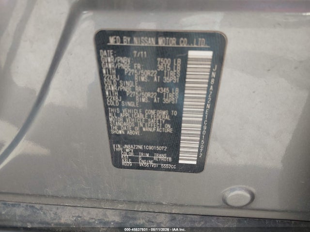 Продаж на аукціоні авто 2012 Infiniti Qx56, vin: JN8AZ2NE1C9015072, номер лоту: 45837931