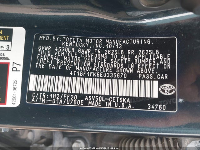 Aukcja sprzedaży 2014 Toyota Camry Se, vin: 4T1BF1FK6EU335670, numer aukcji: 45837957