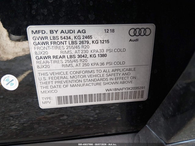 Aukcja sprzedaży 2019 Audi Q5 45 Premium, vin: WA1BNAFY3K2035291, numer aukcji: 45837998