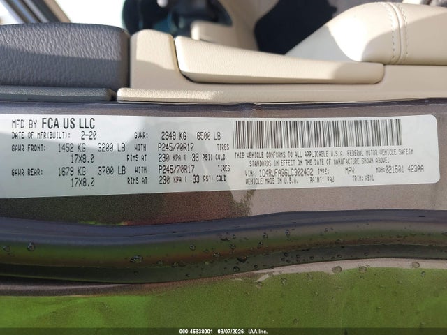 Продажа на аукционе авто 2020 Jeep Grand Cherokee Laredo E 4x4, vin: 1C4RJFAG6LC302432, номер лота: 45838001