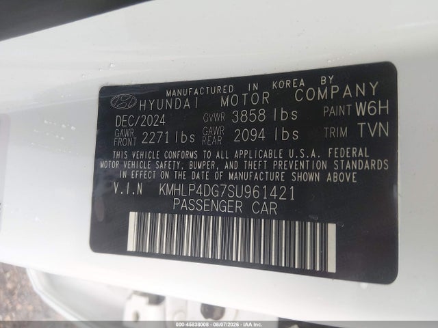 45838008 :رقم المزاد ، KMHLP4DG7SU961421 vin ، 2025 Hyundai Elantra Limited مزاد بيع