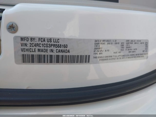 45838020 :رقم المزاد ، 2C4RC1CG3PR568160 vin ، 2023 Chrysler Voyager Lx مزاد بيع