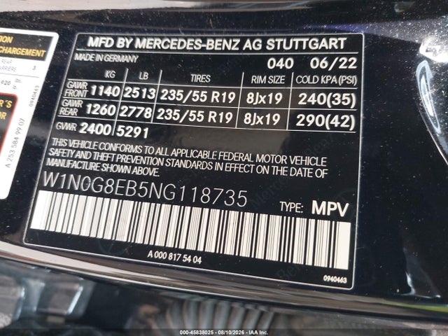 Продаж на аукціоні авто 2022 Mercedes-benz Glc 300 4matic Suv, vin: W1N0G8EB5NG118735, номер лоту: 45838025