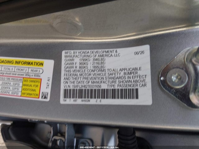 Aukcja sprzedaży 2026 Honda Civic Sport, vin: 19XFL2H82TE031656, numer aukcji: 45838047