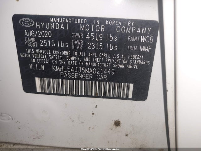 45838052 :رقم المزاد ، KMHL54JJ5MA021449 vin ، 2021 Hyundai Sonata Limited مزاد بيع