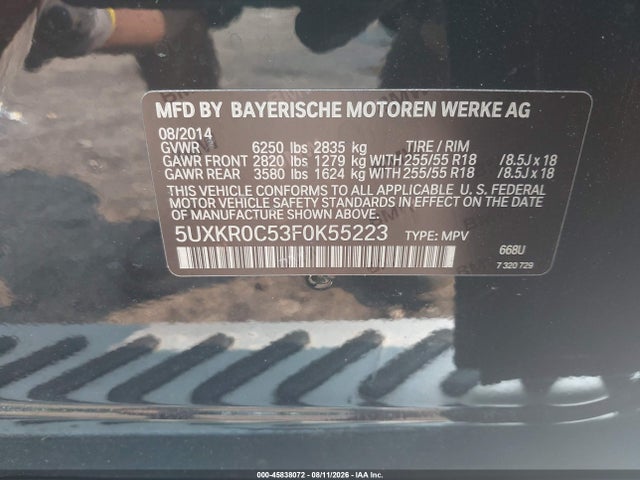 45838072 :رقم المزاد ، 5UXKR0C53F0K55223 vin ، 2015 Bmw X5 Xdrive35i مزاد بيع