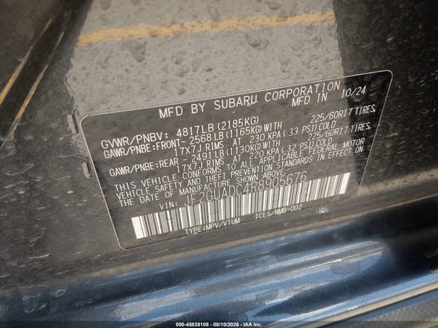 45838108 :رقم المزاد ، JF2GUADC4R8905676 vin ، 2024 Subaru Crosstrek Premium مزاد بيع
