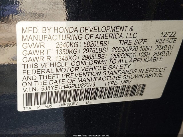 2023 Acura Mdx Technology Package მანქანა იყიდება აუქციონზე, vin: 5J8YE1H46PL022273, აუქციონის ნომერი: 45838120