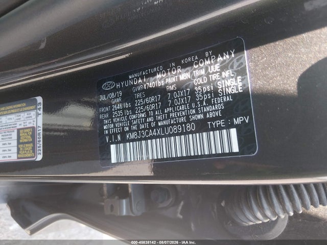 Продажа на аукционе авто 2020 Hyundai Tucson Value, vin: KM8J3CA4XLU089180, номер лота: 45838142
