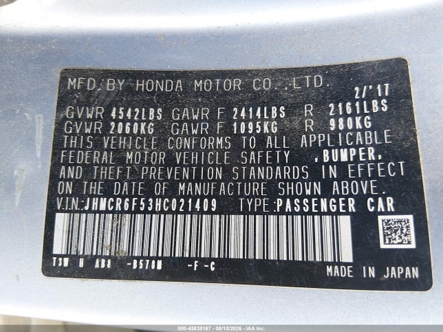 Aukcja sprzedaży 2017 Honda Accord Hybrid Ex-l, vin: JHMCR6F53HC021409, numer aukcji: 45838167