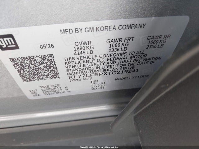 45838192 :رقم المزاد ، KL77LFEPXTC219241 vin ، 2026 Chevrolet Trax Fwd Ls مزاد بيع
